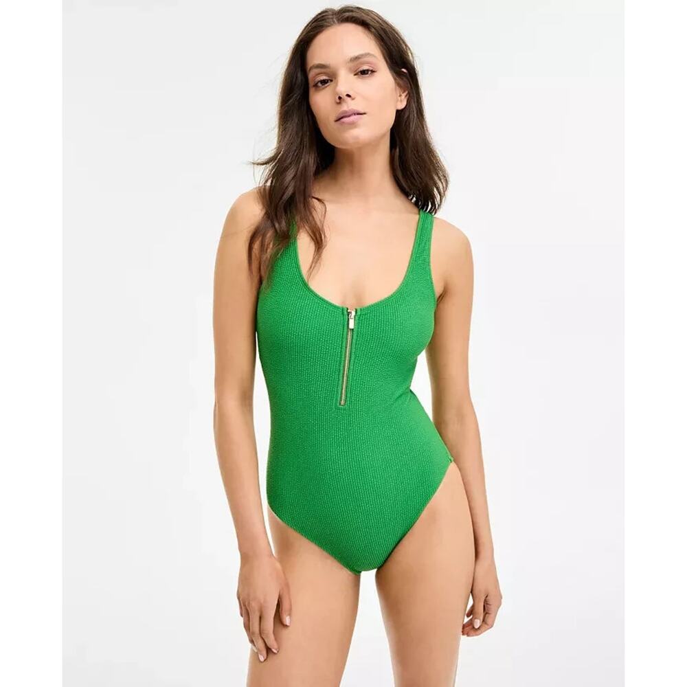 MICHAEL Michael Kors Women's Zip-Front One-Piece Swimsuit, Green, Size 10 0964